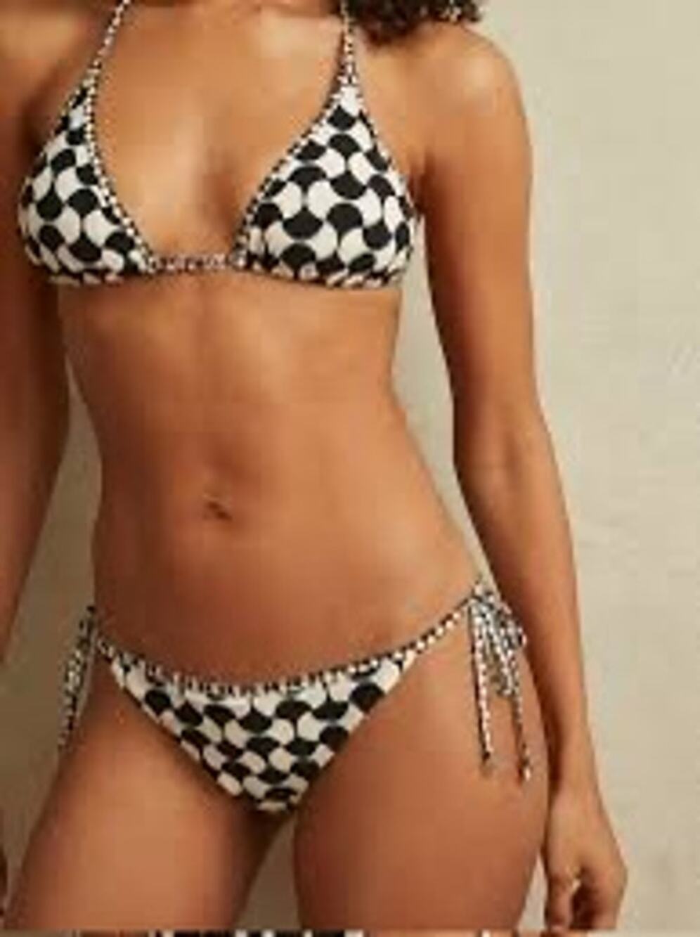 Reiss Thia Printed Triangle Bikini Top Sz 8 and Bottoms Sz 10 in white & black